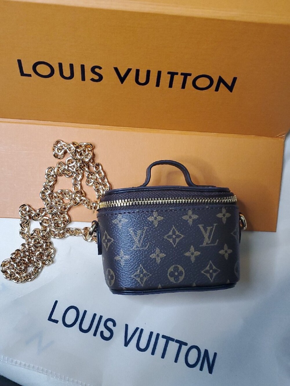 Monogram Mini Vanity Crossbody in Brown with Gold Chain - Picture 13 of 13